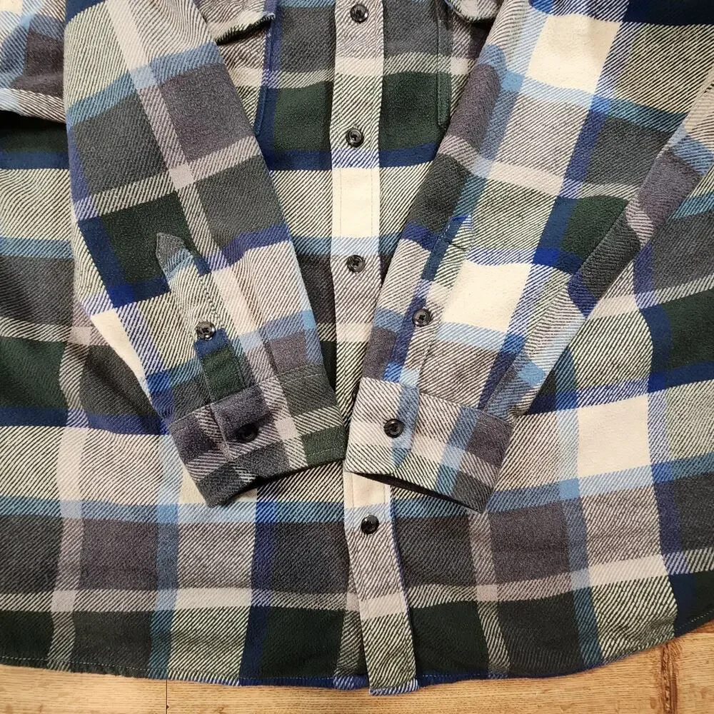 ORVIS HEAVY Flannel Shirt Jacket‎ Mens Size XXL Blue/White/Gray Plaid Flannel